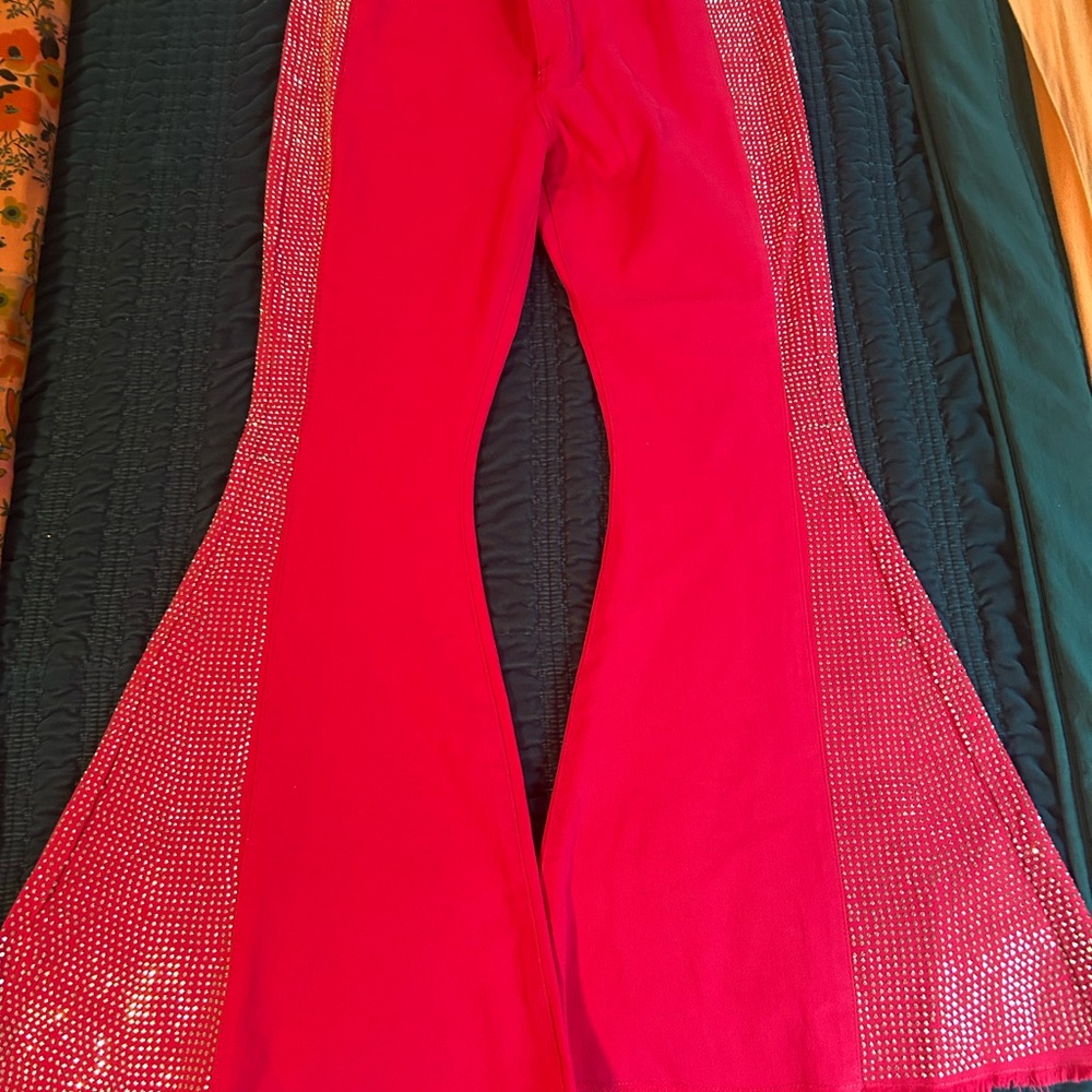 Lucky & Blessed pink Flare Jeans with Rhinestone Accents 10